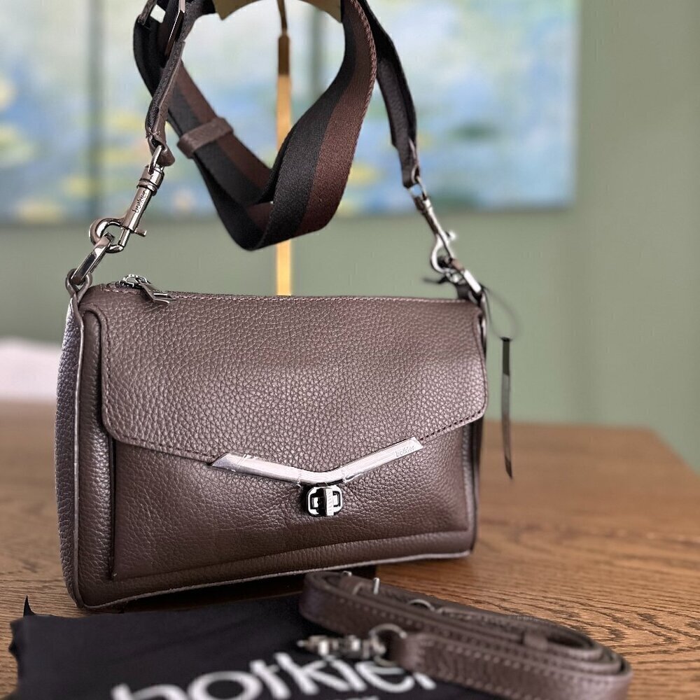 NWT! Botkier Valentina Crossbody Bag Black Pebbled Leather Slim -Chocolate - Picture 2 of 12